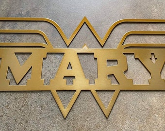 Personalized Wonder Woman Metal Name Sign – Superhero Decor