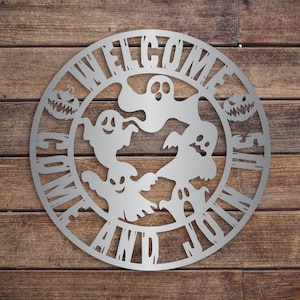 Metal Halloween Sign: Ghosts and Pumpkins - Fall Home Decor