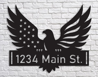 Eagle American Flag Metal Address Sign: Personalized House Number Plaque