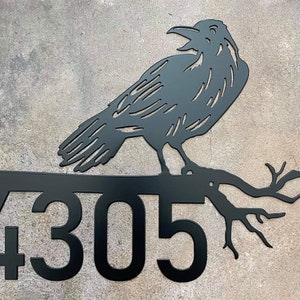 Crow Metal Address Sign, Front Porch House Numbers Plaque, Crow and Tree Limb Address Sign, Housewarming, The Raven, Halloween, Christmas