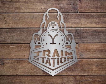 Train Station Metal Wall Hanging - Kid's Bedroom Decor - Choo Choo Train Sign - Kid's Playroom Decor - I Love Trains - Train Theme Decor