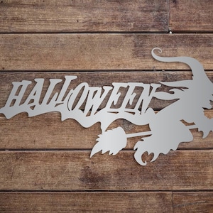 Halloween Metal Sign with Spooky Witch on a Broom - Fall Home Wall Decor - Halloween - Homemade Halloween Sign - Spooky Halloween Metal Sign