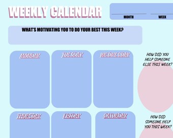 Printable Weekly Calendar / Printable Weekly Planner / Weekly Agenda