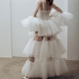 Ruffle bridal robe sheer, Boho bridal robe sheer, Wedding robe for bride long, Getting ready outfit bridal party, Get ready bridal robe