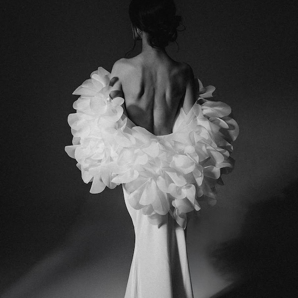 Elegante Brautjacke für Hochzeitskleid, Hochzeitskleid Überwurf Blumen, Romantischer Braut Bolero, Puffkleid-Topper, Blütenblatt Bolero 3d floral