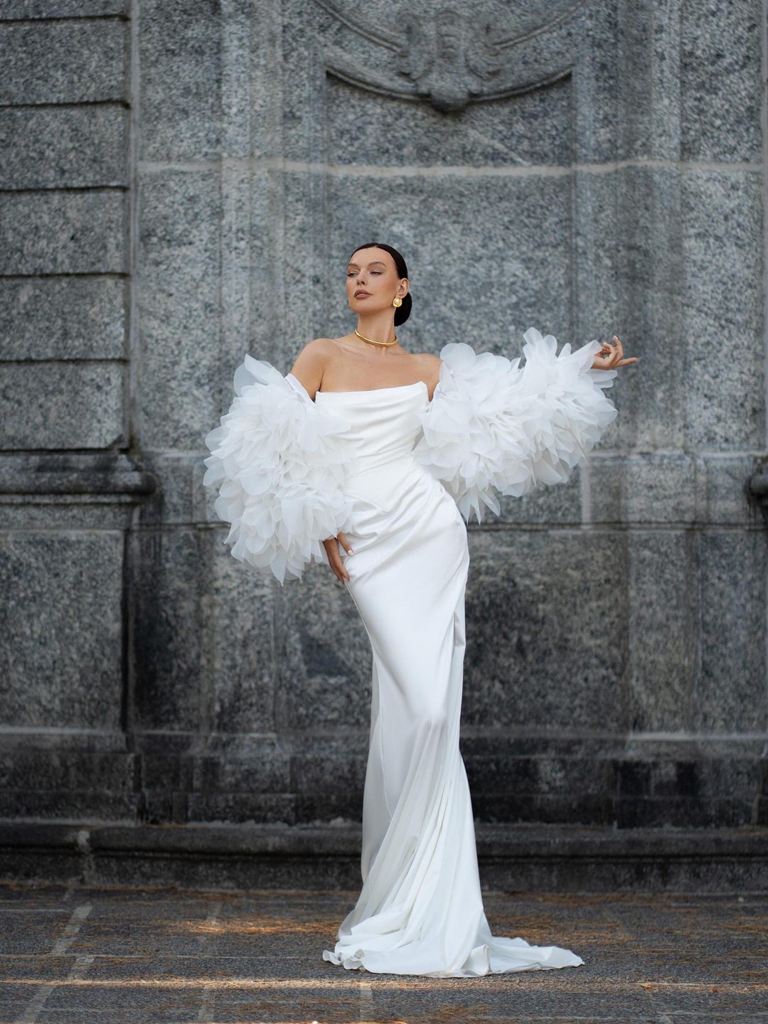 Luxury Floral Bridal Jacket, Wedding Dress Topper Flutter, Couture ...