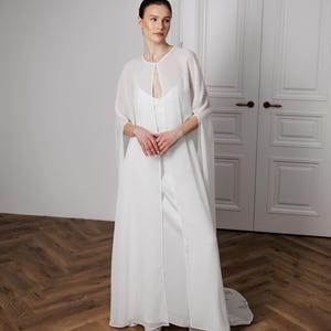 Wedding dress topper sheer, Bridal cover up for wedding dress, Wedding cape train, Bridal cape chiffon,Shoulder cape veil,Simple bridal cape