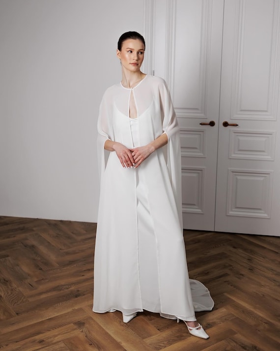 chiffon dress toppers Ivory chiffon Wedding bolero long sleeves