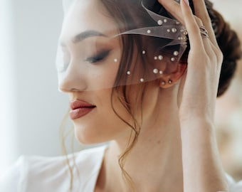 Birdcage veil pearls ivory, Bridal birdcage veil pearl, Tulle birdcage veil, Wedding birdcage veil,Bandeau birdcage veil,White birdcage veil