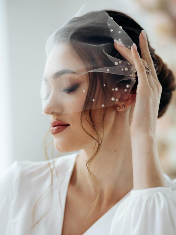 Birdcage Veil Pearls Ivory, Bridal Birdcage Veil Pearl  display picture 1