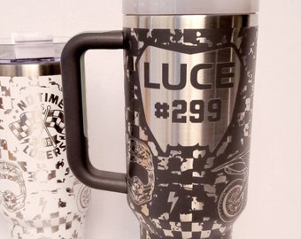 Vasos personalizados de motocicleta Dirt Bike de 40 onzas, tazas de motociclista personalizadas con asas y pajitas, tazas de moto