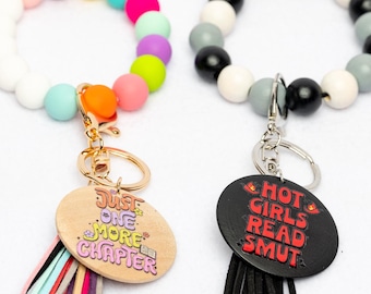 Bookish Wristlet Keychains, Colorful Retro Book Keychains, One More Chapter Trendy, Smutty Book Wristlet, Book Car Key Holders