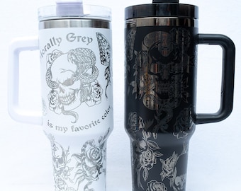 Morally Grey Book Tumblers, 40 oz 30 oz Book Tumblers with Straw, Personalized Villain Shadow Daddy Skull Bookish Cup Tumbler