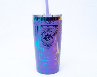 Mystic Reader Tarot Bookish Rainbow Tumblers, 20 oz Book Tumblers Travel Mug with Straw, Personalized Witchy Fantasy Tumbler