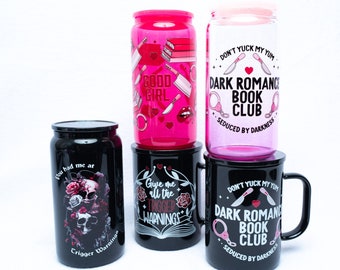 Dark Romance Bookish Glass Mug and Can Cups, Dark Romance Trigger Warnings Book Trope Cups, Dark Romance Readers