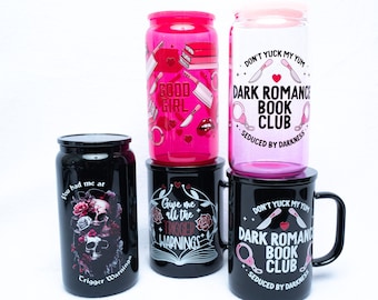 Dark Romance Bookish Glass Mug and Can Cups, Dark Romance Trigger Warnings Book Trope Cups, Dark Romance Readers