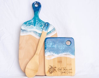 READY TO SHIP Custom Engraved Cheese Ocean Board, Personalized Charcuterie Resin Beach Board, Housewarming Gift, Personalized Wedding Gift