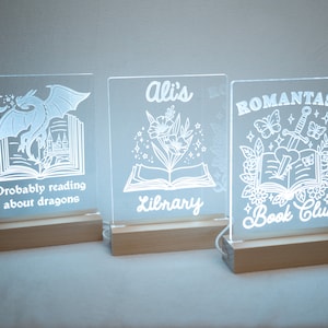 Bookish LED Stands, LED Dragon Romantasy Sign, Library Name Sign, Bookshelf LED Signs