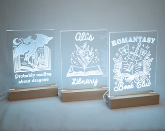 Bookish LED Stands, LED Dragon Romantasy Sign, Library Name Sign, Bookshelf LED Signs
