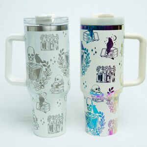 Boekbekers skelet, 40 oz 30 oz boekenbekers met rietje, gepersonaliseerde spookachtige skeletschedelkraai leesgrage bekerbeker