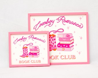 Letrero de estantería del club de lectura Cowboy Romance, decoración de merchandising de Cowboy Romance de vaquera rosa, letrero de estantería, merchandising de Cowboy Book Club rosa