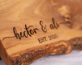 Custom Engraved Cheese Board Olive Wood, Personalized Charcuterie, Housewarming Gift, Personalized Wedding Gift, Anniversary, Gifts for Her