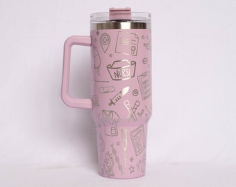 Vasos personalizados de 40 onzas para enfermeras, tazas personalizadas con grabado de enfermeras con asas y pajitas, Semana de las enfermeras, regalo para enfermeras