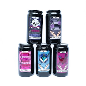 Tazas de cristal y latas con cartas del Tarot de los Libros, Fantasía, Romance, Romance Oscuro, Libros Místicos del Tarot, Tazas con Tropos de Género para Lectores
