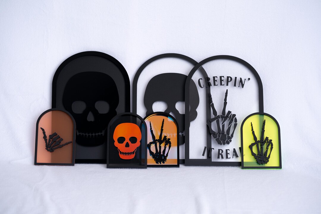 Spooky Skeleton Acrylic Halloween Arch Signs, Retro Skull Halloween ...