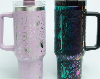 Mystic Reader Tarot Bookish Tumblers, 40 oz 30 oz Book Tumblers with Straw, Personalized Witchy Fantasy Tumbler