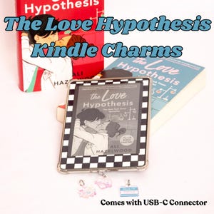 May include: A Kindle case featuring the book cover of "The Love Hypothesis" with a black and white checkered border. The image includes the book, charms, and the text "The Love Hypothesis Kindle Charms". Comes with USB-C connector.