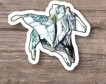 Pegasus dollar bill origami vinyl stickers, water proof made in USA ***free domestic shipping***