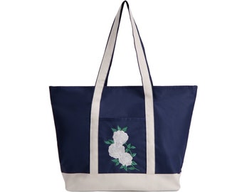 Ivory Rose Embroidered Tote Bag