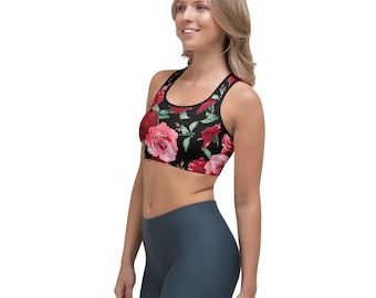 Red Rose Sports Bra, Floral Workout Top, Aesthetic Activewear, Floral Gym Outfit, Cute Athleisure Bra, Gift for Her