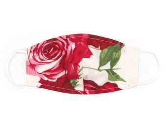 Red Rose Floral Face Mask (White Background)