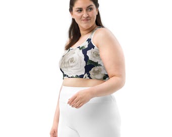 Ivory Rose Sports Bra, Floral Workout Top, Aesthetic Activewear, Floral Gym Outfit, Cute Athleisure Bra, Gift for Her