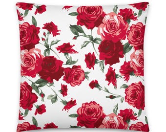 Red Rose Throw Pillow, Floral Pillow Cover, Cottagecore Home Decor, Coquette Room Decor, Romantic Accent Pillow