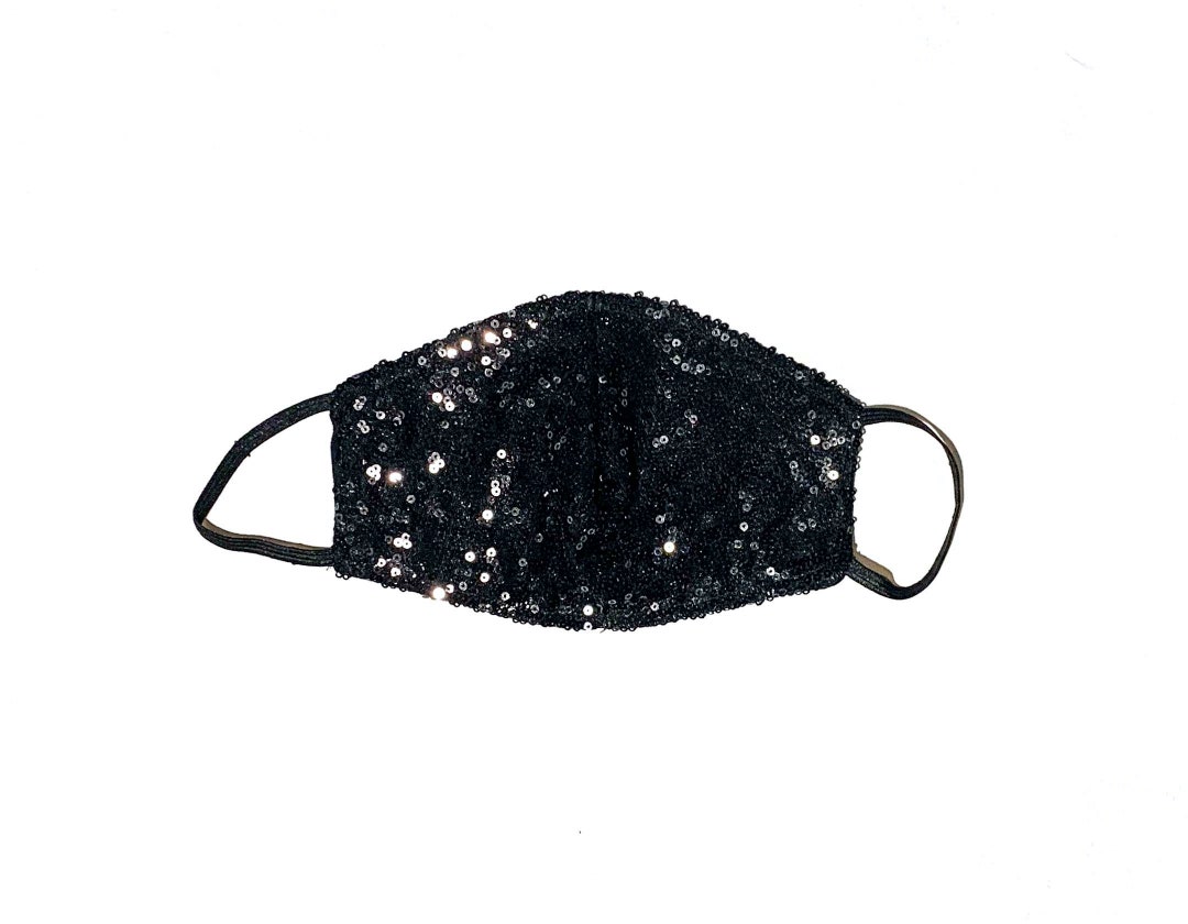 Black Sequin Face Mask Etsy
