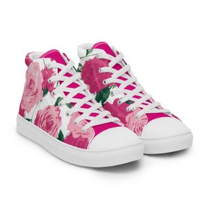 Sneakers con motivo floreale con rose rosa, scarpe da sposa ...