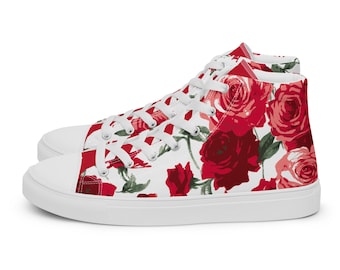 Red Rose High Top Sneakers Women, Floral Sneakers, Aesthetic High Tops, Trendy Streetwear Shoes, Cute Floral Shoes Gift for Her