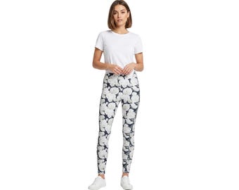 Ivory Rose Floral Leggings Women, High Waisted Yoga Pants, Floral Workout Leggings, Cute Athleisure Outfit Gift for Her