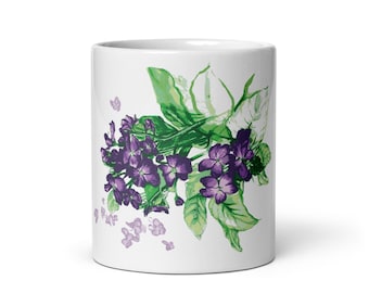 Violet Floral Coffee Mug, Floral Ceramic Mug, Aesthetic Coffee Cup, Cute Gift for Her, Purple Flower Mug