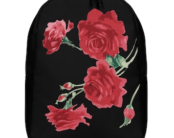 Red Rose Floral Backpack, Aesthetic School Bag, Cute Travel Backpack, Floral Bookbag Women, Everyday Backpack Gift for Her
