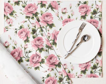 Light Pink Rose Floral Placemat Set, Cottagecore Table Decor, Romantic Floral Placemats, Aesthetic Dining Decor, Coquette Table Setting