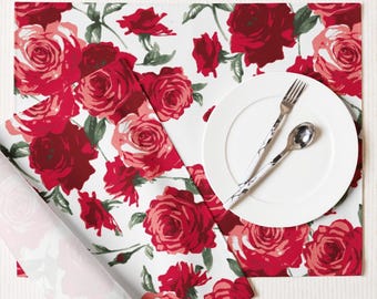 Red Rose Floral Placemat Set, Cottagecore Table Decor, Romantic Floral Placemats, Aesthetic Dining Decor, Coquette Table Setting