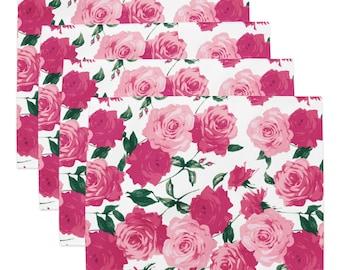 Pink Rose Floral Placemat Set, Cottagecore Table Decor, Romantic Floral Placemats, Aesthetic Dining Decor, Coquette Table Setting