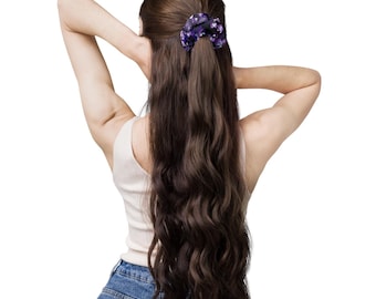 Smoky Violet Flower Hair Scrunchie, Aesthetic Floral Hair Tie, Cute Satin Scrunchie, Trendy Hair Accessory, Gift for Her