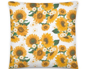 Sunflower Floral Throw Pillow, Floral Pillow Cover, Cottagecore Home Decor, Coquette Room Decor, Romantic Accent Pillow