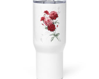 Taza de viaje con diseño de rosa roja, vaso térmico floral con asa, taza de café aislante, vaso estético, taza estilo Stanley, regalo para ella.