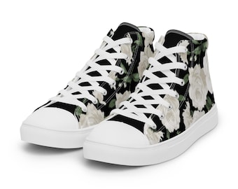 Ivory Rose High Top Sneakers Women, Floral Sneakers, Aesthetic High Tops, Trendy Streetwear Shoes, Cute Floral Shoes Gift for Her